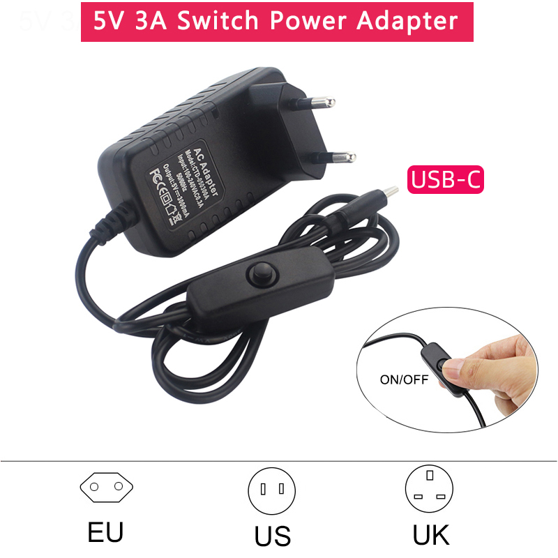 Phone Accessories Uk - 5V 3A Power Supply with ON/OFF